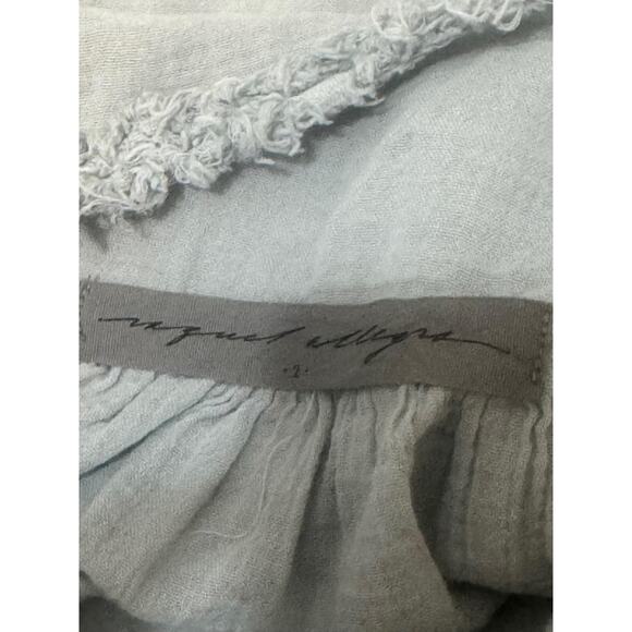 Raquel Allegra Shirt Womens M Blue 100% Cotton Ruffle Tunic Top Boho Peasant - Picture 5 of 10